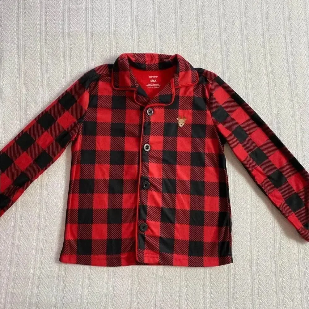 Carter’s Boys Plaid Pajama Set with embroidered deer on shirt